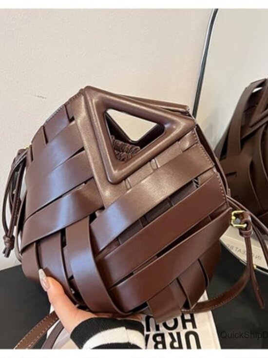 Woven PU Leather Hobo Crossbody Bag with Adjustable Shoulder Strap - Picture 3 of 7